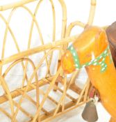 RETRO MID CENTURY CAMEL STOOL & BAMBOO MAG RACK