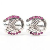 PAIR OF SILVER & RUBY HORSE CUFFLINKS