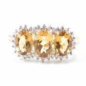 HALLMARKED 9CT GOLD DIAMOND & YELLOW STONE RING