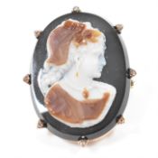 VICTORIAN CARVED HARDSTONE & DIAMOND CAMEO BROOCH