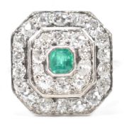 ART DECO STYLE DIAMOND & EMERALD RING