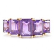 HALLMARKED 9CT GOLD & AMETHYST 5 STONE RING