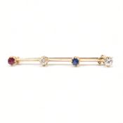 15CT GOLD RUBY SAPPHIRE & DIAMOND BAR BROOCH