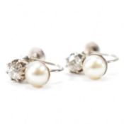 PAIR OF PEARL & DIAMOND EARRINGS