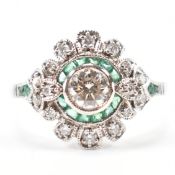 ART DECO STYLE 18CT WHITE GOLD EMERALD & DIAMOND RING