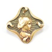ART NOUVEAU GOLD ENAMEL & DIAMOND BROOCH PIN