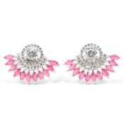 ART DECO STYLE 925 SILVER RUBY & CZ STUD EARRINGS