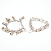TWO VINTAGE SILVER BRACELETS - CHARM & GATELINK