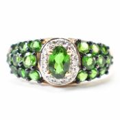 HALLMARKED 9CT GOLD DIAMOND & GREEN STONE RING