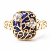 HALLMARKED 9CT GOLD & LAPIS LAZULI SET RING