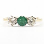 HALLMARKED 18CT GOLD EMERALD & DIAMOND RING