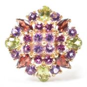 HALLMARKED 9CT GOLD MULTI COLOUR STONE CLUSTER RING