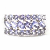 HALLMARKED 9CT WHITE GOLD & PURPLE STONE RING