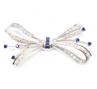 SAPPHIRE AND DIAMOND BOW BROOCH PIN