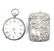 CONTINENTAL SILVER POCKET WATCH & VESTA CASE