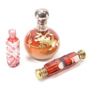 VINTAGE SIVER TOPPED SCENT BOTTLE & TWO ANTIQUE EXAMPLES