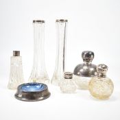 GROUP OF ANTIQUE & 1920S SILVER COLLARED BOTTLES