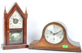 PAIR OF MAHOGANY CASED MANTEL CLOCKS