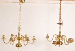 PAIR OF DUTCH BRASS BRANCH HANGING CEILING LIGHTS