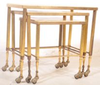 VINTAGE MID CENTURY ONYX & BRASS NEST OF TABLES