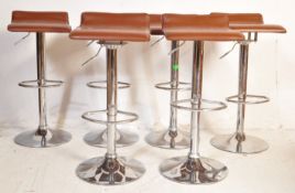 SIX RETRO LEATHER CHROME BAR STOOLS