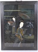 VINTAGE 20THC ENTURY CHINESE ORIENTAL PAINTING ON GLASS