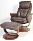 CONTEMPORARY LAZY BOY LEATHER REVOLVING ARMCHAIR & STOOL