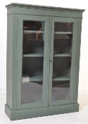 RETRO VINTAGE GREEN PAINTED GLAZED TWIN DOOR CABINET