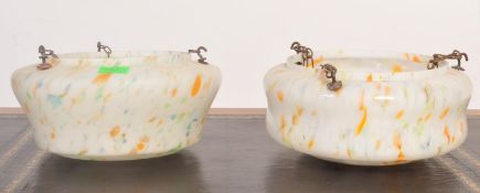 TWO VINTAGE ART DECO GLASS FLY CATCHER CEILING LIGHT SHADES