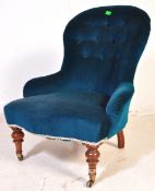 VICTORIAN REUPHOLSTERED VELVET BEDROOM CHAIR