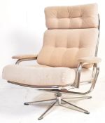 RETRO VINTAGE CHROME & FABRIC SWIVEL ARMCHAIR