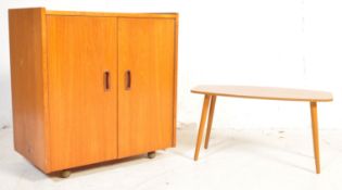 MID 20TH CENTURY TEAK RECORD CABINET W/ TABLE