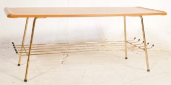 MID 20TH CENTURY BRASS AND TEAK COFFEE TABLE