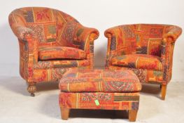 SET OF VINTAGE UPHOLSTERED LOUNGE ARMCHAIRS WITH FOOT REST