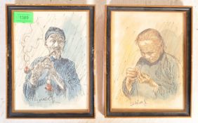 PAIR OF 1970S WATERCOLOUR & INK SKETCHES