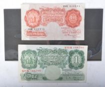 UK ONE POUND NOTE & 10 SHILLING NOTE