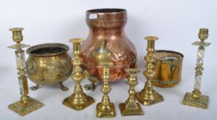 THREE PAIRS OF 19THC CENTURY & LATER BRASS CANDLESTICKS