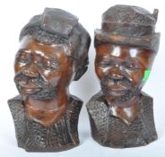 PAIR OF 20TH CENTURY AFRICAN HARDWOOD HAND CARVED MALE BUSTS