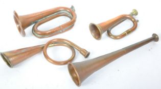 ASSORTMENT OF VICTORIAN 19TH CENTURY COPPER HUNTING HORNS