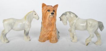 THREE VINTAGE 20TH CENTURY BESWICK FIGURES - HORSES & DOG
