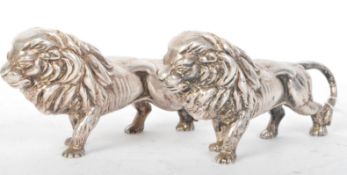 PAIR OF SILVER PLATED LION FIGURES