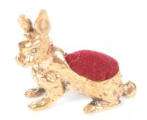 VINTAGE GILT SILVER RABBIT PIN CUSHION