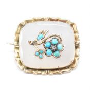 VICTORIAN GOLD CHALCEDONY TURQUOISE & DIAMOND BROOCH