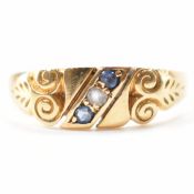 VICTORIAN HALLMARKED 18CT GOLD SAPPHIRE & WHITE STONE RING