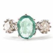 WHITE GOLD EMERALD & DIAMOND THREE STONE RING