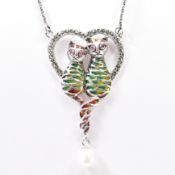SILVER PLIQUE & JOUR ENAMELLED CAT NECKLACE