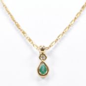 VINTAGE GOLD EMERALD & DIAMOND PENDANT NECKLACE