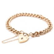 HALLMARKED 9CT GOLD HEART PADLOCK BRACELET