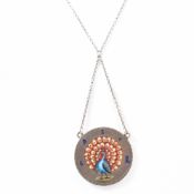 SILVER ENAMELLED PEACOCK RUPEE COIN NECKLACE