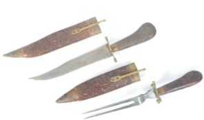 SET OF TWO 20TH CENTURY INDIAN HARDWOOD & BRASS CARVING KNIVES